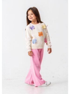 Kız Çocuk Fiyonk İşlemeli Triko Takım - Almira Bebek