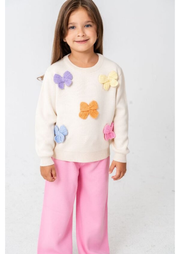 Kız Çocuk Fiyonk İşlemeli Triko Takım - 2. görsel