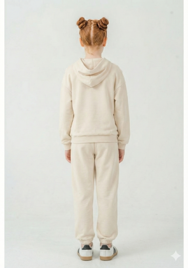 Kız Çocuk Tüllü Çiçek Nakışlı- Kapşonlu -fermuarlı Eşofman Takımı - 4. görsel