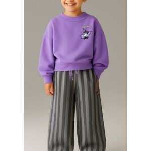 Kız Çocuk Kuromi Baskılı Çizgili Pantolonlu Takım - Almira Bebek