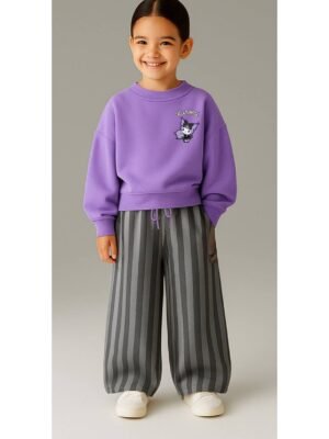 Kız Çocuk Kuromi Baskılı Çizgili Pantolonlu Takım - Almira Bebek