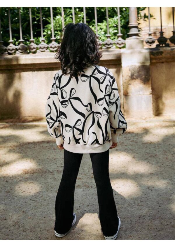 Kız Çocuk Fiyonk Baskılı İspanyol Paça Pantolonlu Takım - 2. görsel