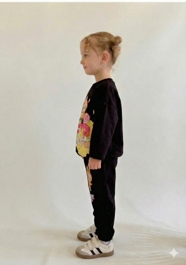 Kız Çocuk So Cute Monsters Yazılı Labubulu Siyah Renk Takım - 2. görsel