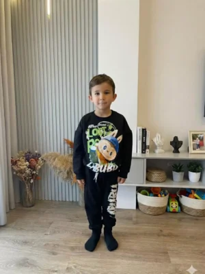 Erkek Çocuk Labubu Baskılı Siyah Renk Takım - Almira Bebek