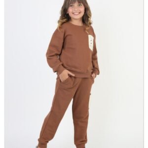 Kız Çocuk Örme Cepli Kahve Renk 2ip Eşofman Takım - Almira Bebek