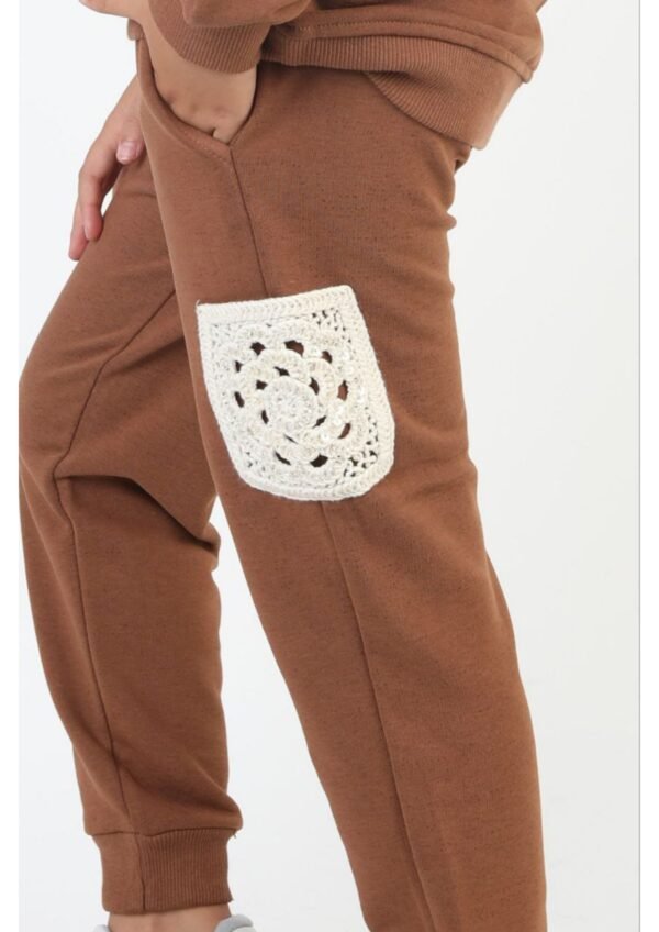 Kız Çocuk Örme Cepli Kahve Renk 2ip Eşofman Takım - 2. görsel