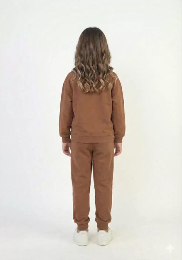 Kız Çocuk Örme Cepli Kahve Renk 2ip Eşofman Takım - 4. görsel