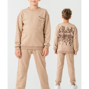 Erkek çocuk spor takımı kahverengi renkli rahat kesim hareket özgürlüğü sağlayan günlük kullanım