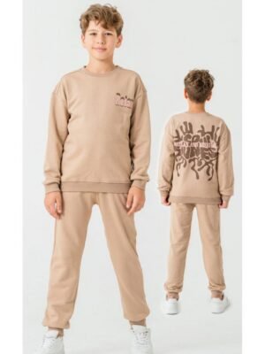 Erkek çocuk spor takımı kahverengi renkli rahat kesim hareket özgürlüğü sağlayan günlük kullanım