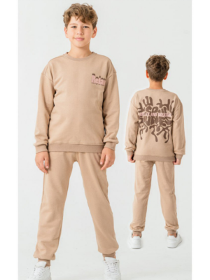 Erkek  Çocuk Relax Yazılı 2ip Kahve Renk Eşofman Takımı - Almira Bebek