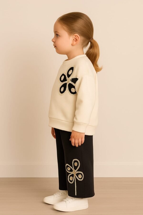 Kız Çocuk Çiçek İşlemeli Uzun Kollu 2ip Takım - 3. görsel