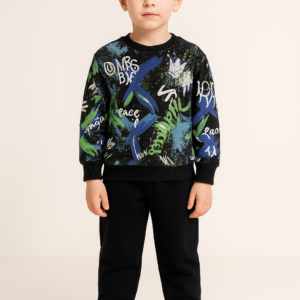 Erkek Çocuk Yazı Baskılı Siyah Renk Eşofman Takım - Almira Bebek