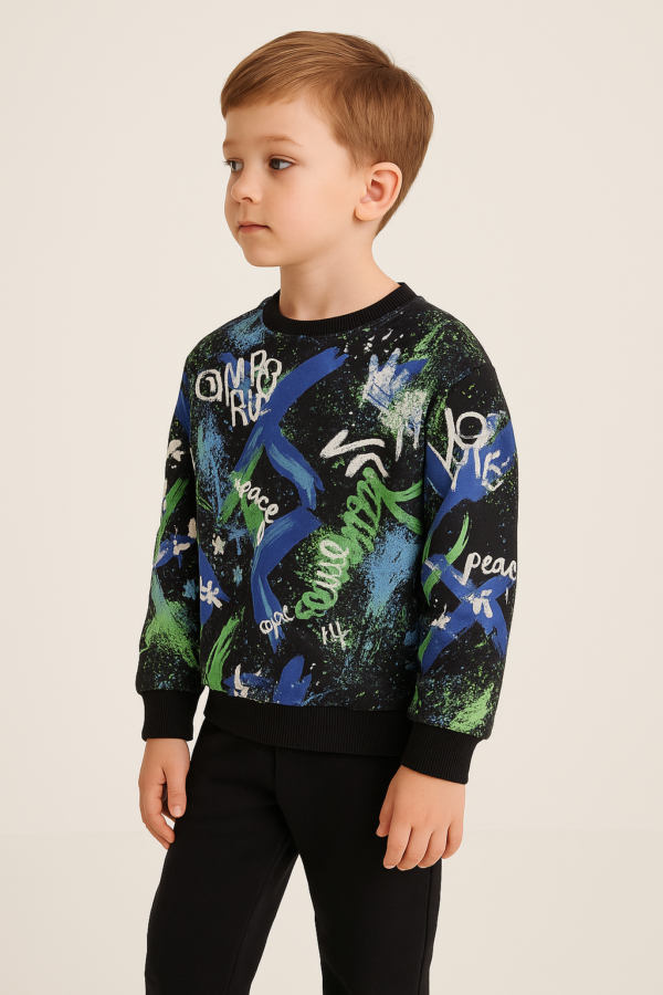 Erkek Çocuk Yazı Baskılı Siyah Renk Eşofman Takım - 2. görsel