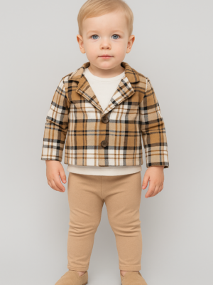 Erkek Bebek Ekoseli Ceket- Sweat- Pantolon Takım - Almira Bebek