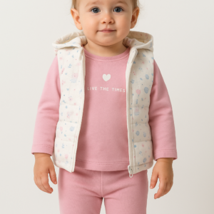 Kız Bebek Çiçek Desenli- Kapşonlu -şişme Yelekli -takım - Almira Bebek