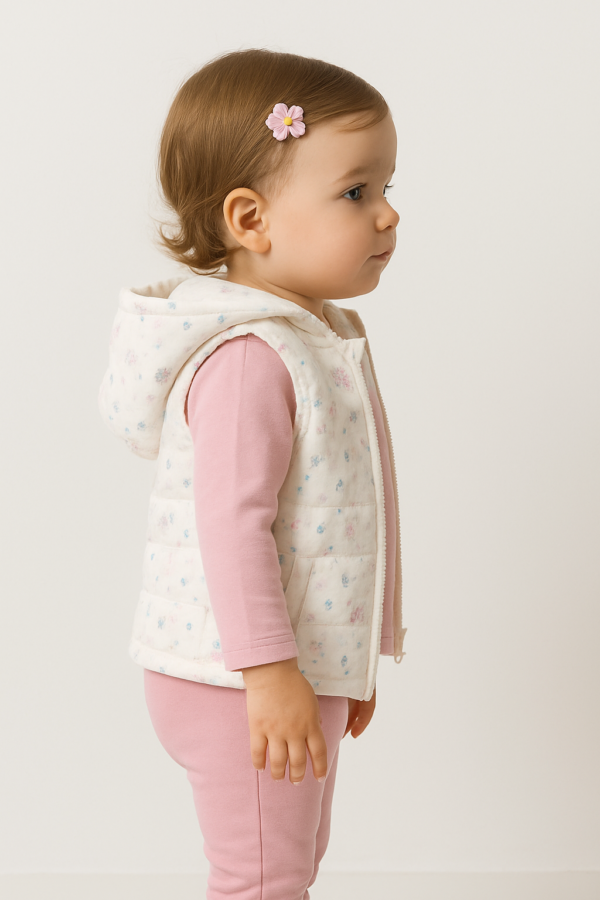 Kız Bebek Çiçek Desenli- Kapşonlu -şişme Yelekli -takım - 3. görsel