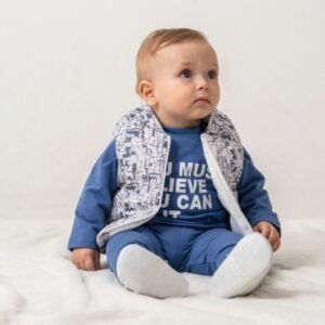 Erkek Bebek Çizgi Desenli- Kapşonlu -şişme Yelekli Takım - Almira Bebek