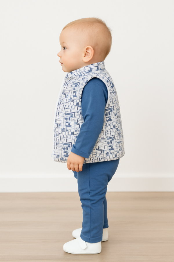 Erkek Bebek Çizgi Desenli- Kapşonlu -şişme Yelekli Takım - 3. görsel