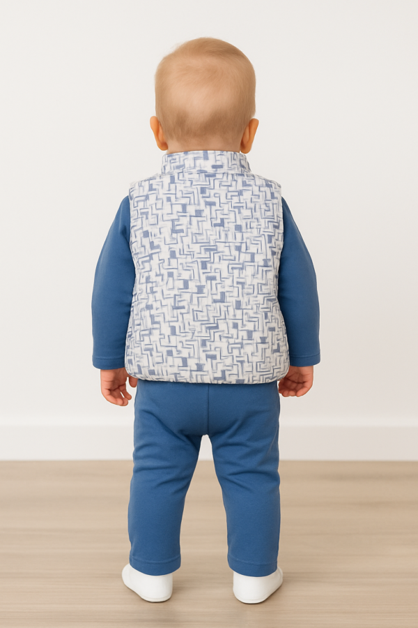 Erkek Bebek Çizgi Desenli- Kapşonlu -şişme Yelekli Takım - 4. görsel