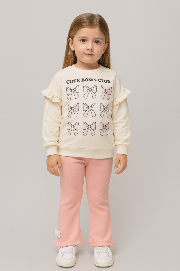 Kız Çocuk Fiyonk Baskılı -uzun Kollu - Fitilli Taytlı Takım - 2. görsel