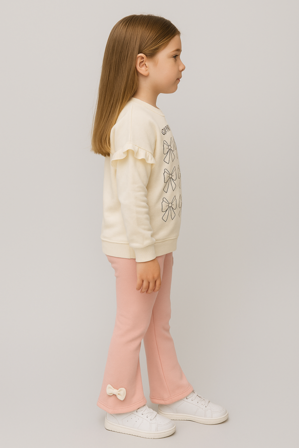 Kız Çocuk Fiyonk Baskılı -uzun Kollu - Fitilli Taytlı Takım - 3. görsel