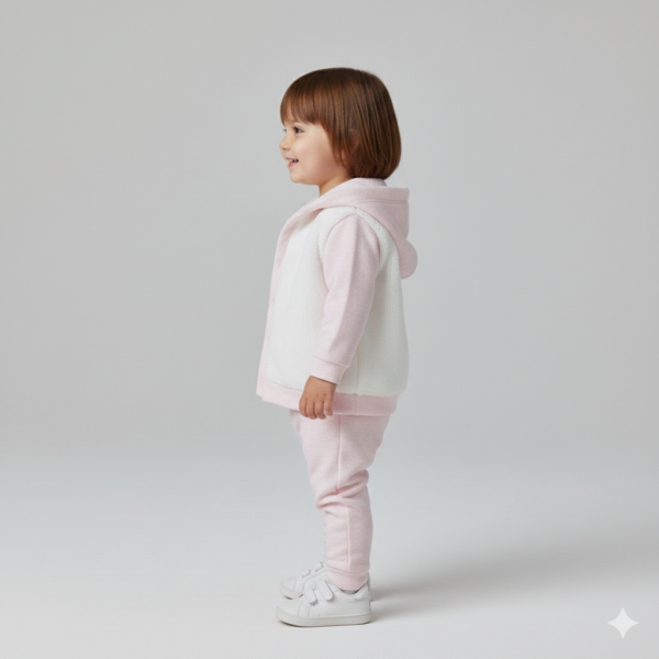 Kız Bebek Peluş - Kağşonlu-düğmeli Hırka-panda Baskılı-sweat-pantolon Takım - 2. görsel