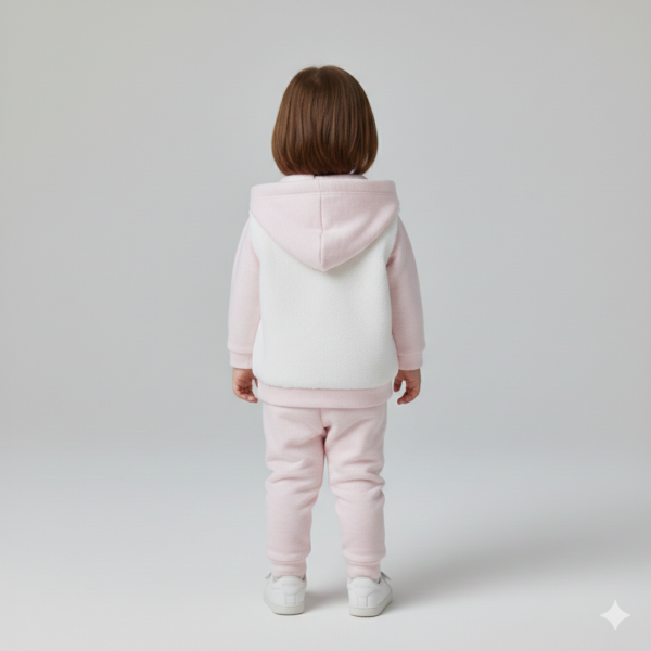 Kız Bebek Peluş - Kağşonlu-düğmeli Hırka-panda Baskılı-sweat-pantolon Takım - 3. görsel