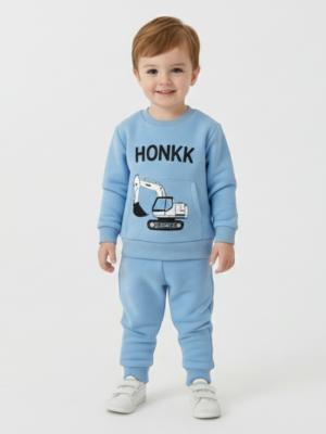 Erkek Bebek Honkk Yazılı- Kepçe Baskılı Şardonlu Takım - Almira Bebek