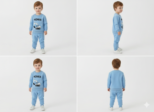 Erkek Bebek Honkk Yazılı- Kepçe Baskılı Şardonlu Takım - 4. görsel