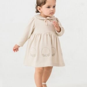 Kız Bebek Çiçek Nakışlı -uzun Kollu- Fitilli Elbise - Almira Bebek