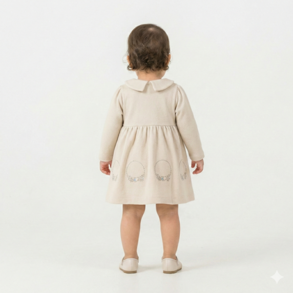 Kız Bebek Çiçek Nakışlı -uzun Kollu- Fitilli Elbise - 4. görsel