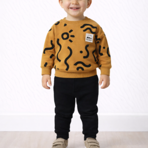 Erkek Bebek Çizgi Detaylı-uzun Kollu- Kahve Renk 3 İp Takım - Almira Bebek