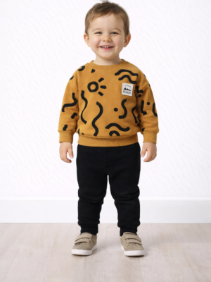 Erkek Bebek Çizgi Detaylı-uzun Kollu- Kahve Renk 3 İp Takım - Almira Bebek