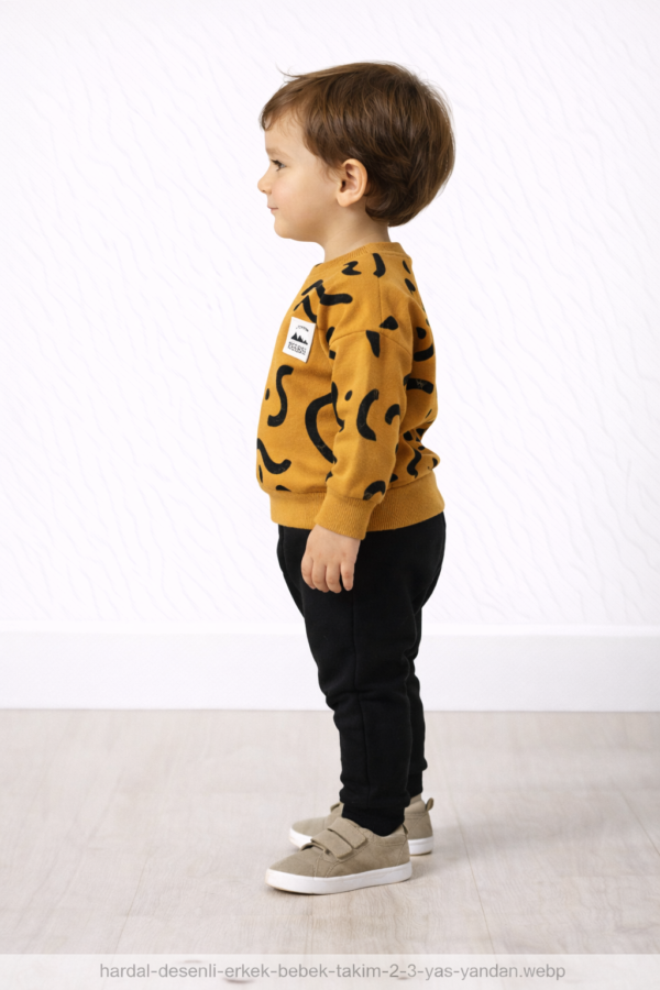 Erkek Bebek Çizgi Detaylı-uzun Kollu- Kahve Renk 3 İp Takım - 2. görsel