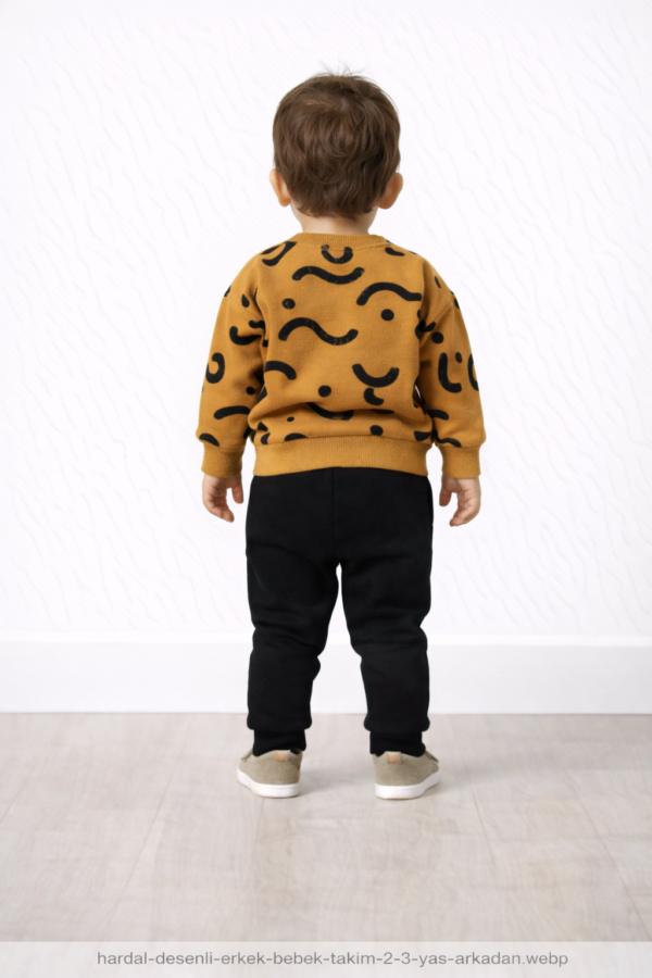 Erkek Bebek Çizgi Detaylı-uzun Kollu- Kahve Renk 3 İp Takım - 3. görsel