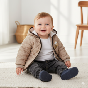 Erkek Bebek Kapşonlu - Kapitone Montlu -kot Pantolonlu 3lü Takım - Almira Bebek