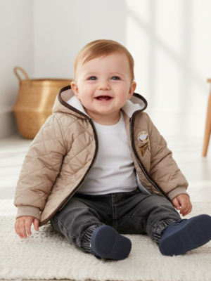 Erkek Bebek Kapşonlu - Kapitone Montlu -kot Pantolonlu 3lü Takım - Almira Bebek