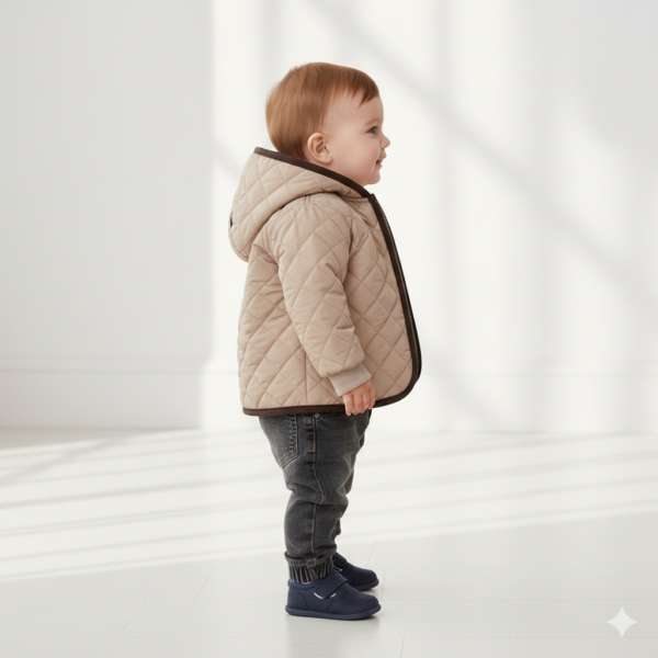 Erkek Bebek Kapşonlu - Kapitone Montlu -kot Pantolonlu 3lü Takım - 2. görsel