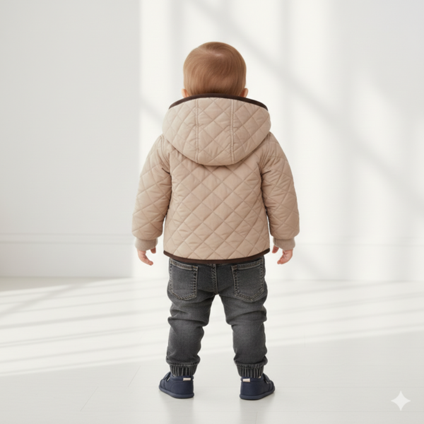 Erkek Bebek Kapşonlu - Kapitone Montlu -kot Pantolonlu 3lü Takım - 3. görsel