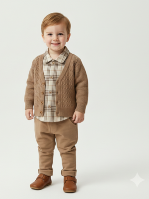 Erkek Çocuk Triko Hırkalı Oduncu Gömlekli Kot Pantolonlu 3 Lü Takım - Almira Bebek