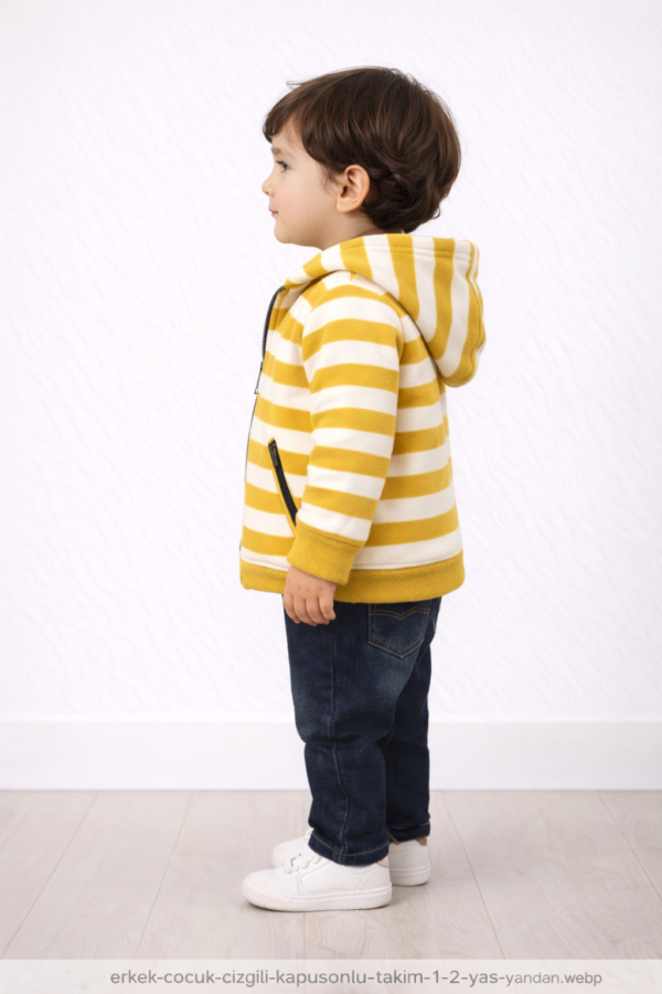 Erkek Bebek Çizgi Desenli-fermuarlı-hırka-gömlek-uzun Kollu Bady-pantolon Takım - 2. görsel