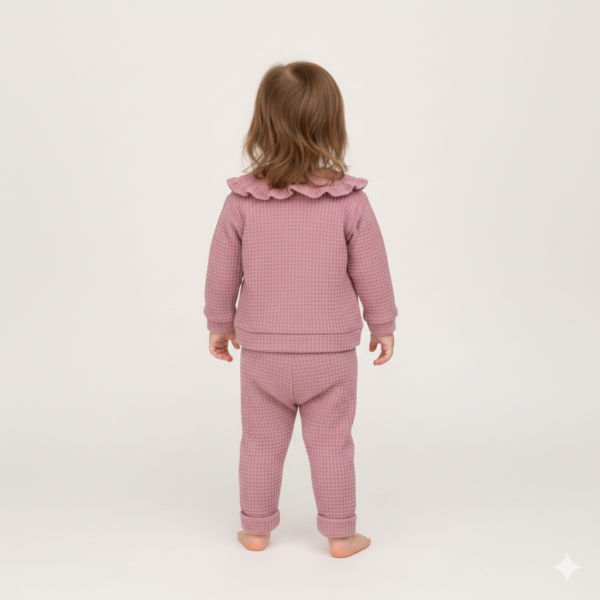 Kız Bebek Waflle Kumaşlı- Fırfır Yakalı-zıbınlı 3lü Takım - 3. görsel