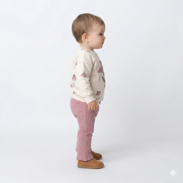 Kız Bebek Çiçek Detaylı- Kadife Taytlı Krem Renk Takım - 2. görsel