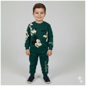 Erkek Çocuk Mickey Baskılı 3 İp Şardonsuz Yeşil Takım