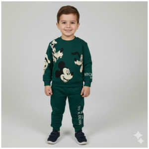 Erkek Çocuk Mickey Baskılı 3 İp Şardonsuz Yeşil Renk Takım - Almira Bebek