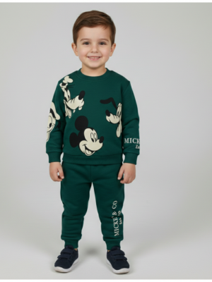 Erkek Çocuk Mickey Baskılı 3 İp Şardonsuz Yeşil Renk Takım - Almira Bebek