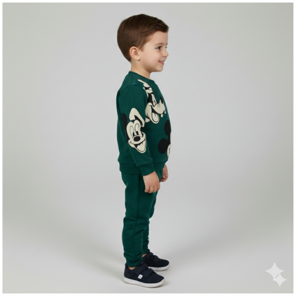 Erkek Çocuk Mickey Baskılı 3 İp Şardonsuz Yeşil Renk Takım - 2. görsel