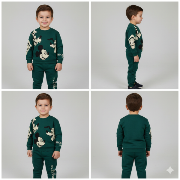 Erkek Çocuk Mickey Baskılı 3 İp Şardonsuz Yeşil Renk Takım - 4. görsel
