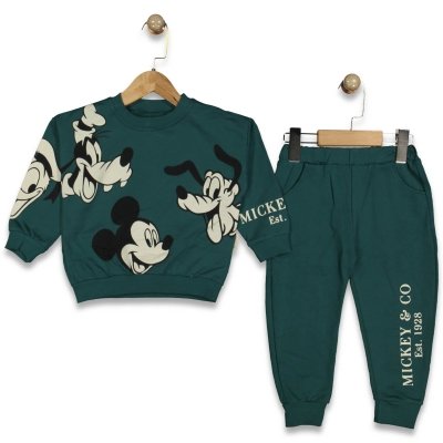 Erkek Çocuk Mickey Baskılı 3 İp Şardonsuz Yeşil Renk Takım - 5. görsel