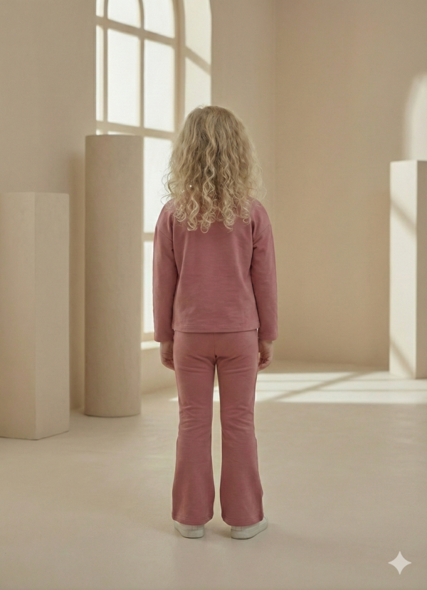 Kız Çocuk Çiçek Detaylı-prenses Kollu -ispanyol Paçalı Takım - 4. görsel